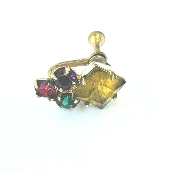 Amber Rhinestone Pin, Gold-toned Brooch with Coordinating Screw back Earrings - Picture 11 of 12